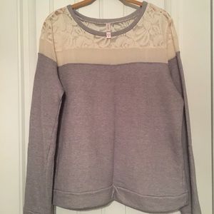 Gray and Nude Sheer Crewneck Lace Sweatshirt